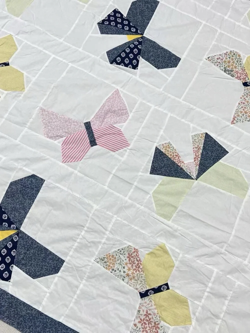 Handmade Original Butterfly Patchwork Cotton Quilt Top/Topper 86x86”